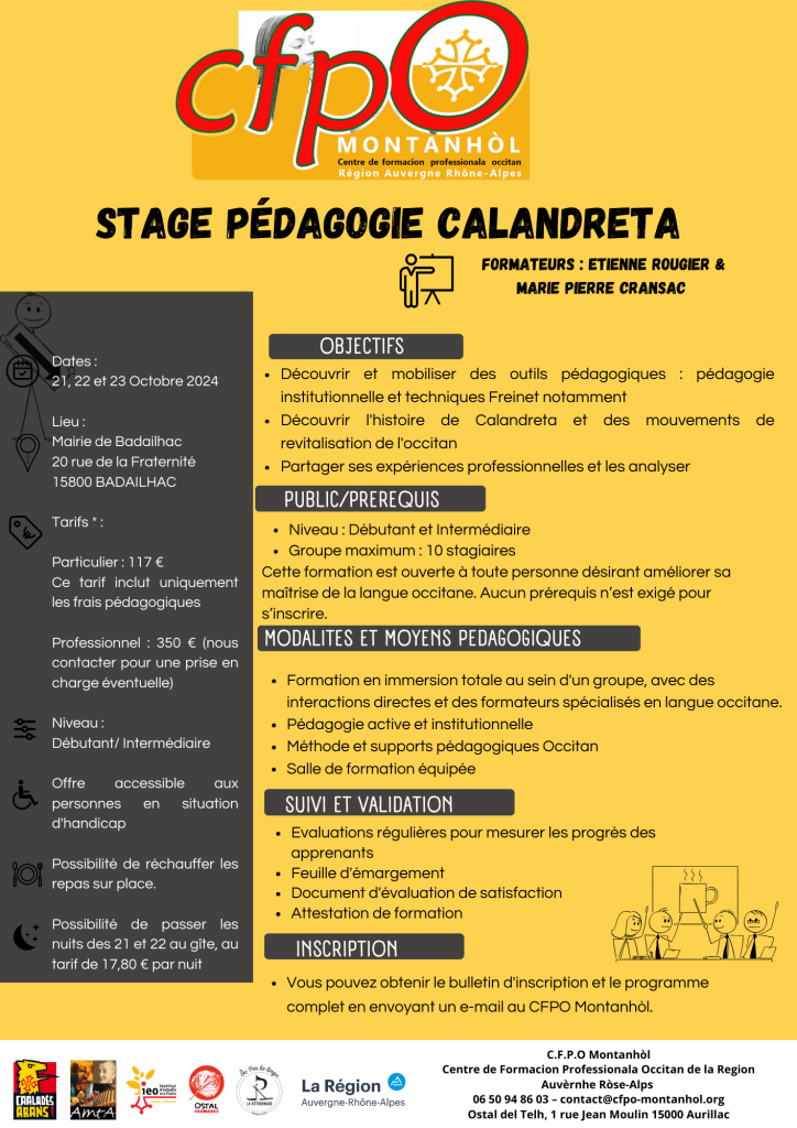 Stage de Pédagogie Calandrette à Badailhac en Octobre 2024
